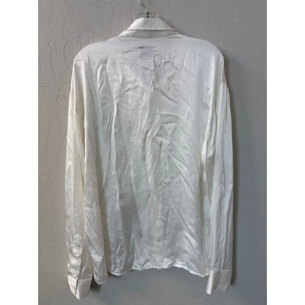 FREI-MUT EU 52 US 42 Sz L White Sunset Raw Silk Button‎ Up Long Sleeve Shirt